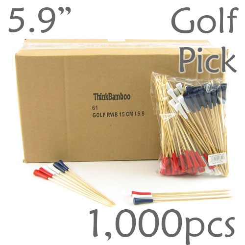 Golf Tee Picks 5.9 Long - Red, White, Blue Assortment - Box of 1000 pc