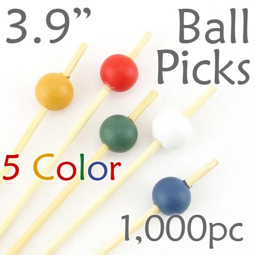 Ball Picks  3.9 Long - 5 Color Assortment - Box of 1000 pc