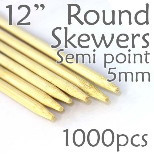 Semi Point Corn Dog Round Skewer 12" Long 5mm Dia. 1000 pcs
